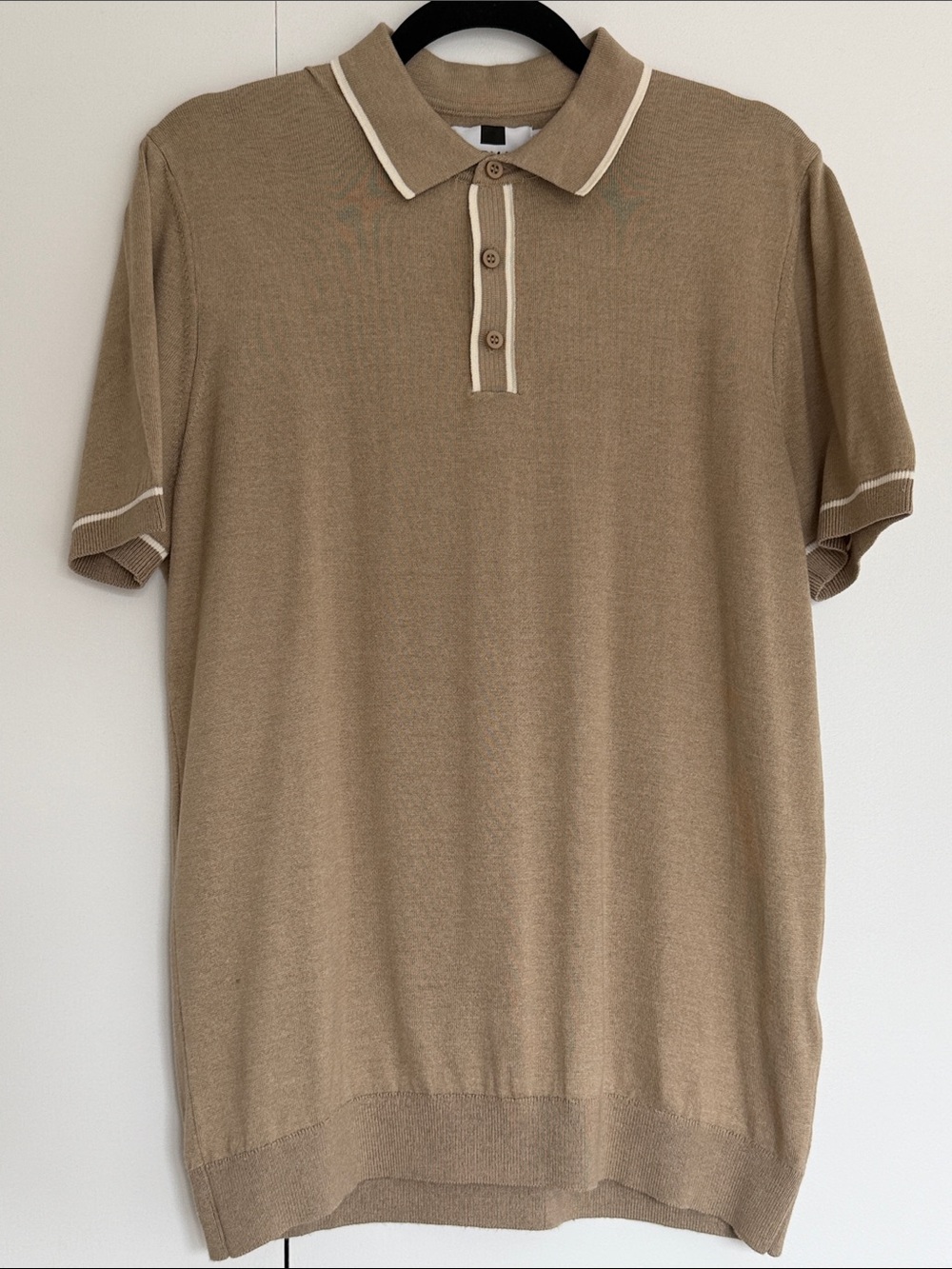 Topman Beige Polo with Cream Contrast Trim